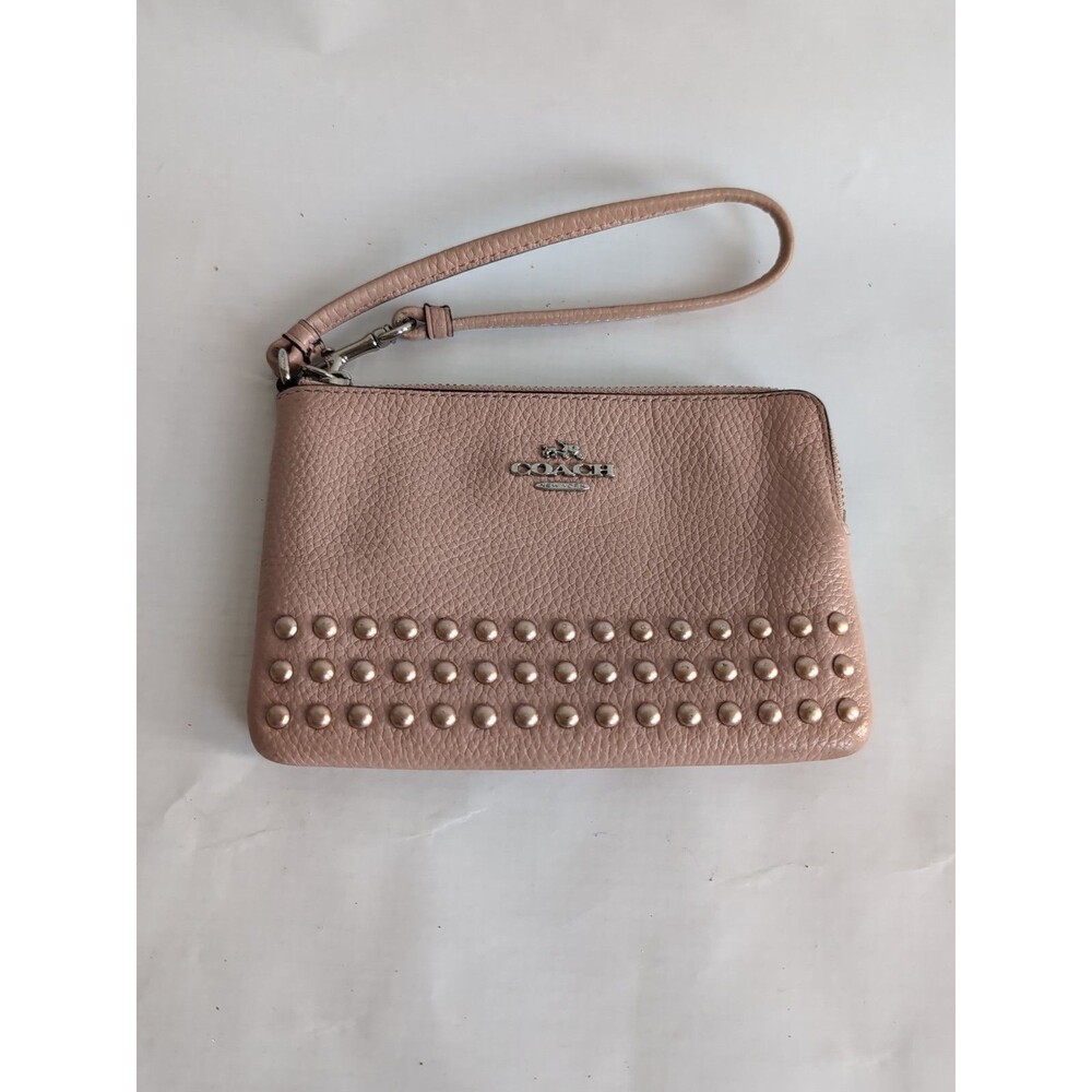COACH Studded Leather Wristlet Mini Bag In Blush Pink
